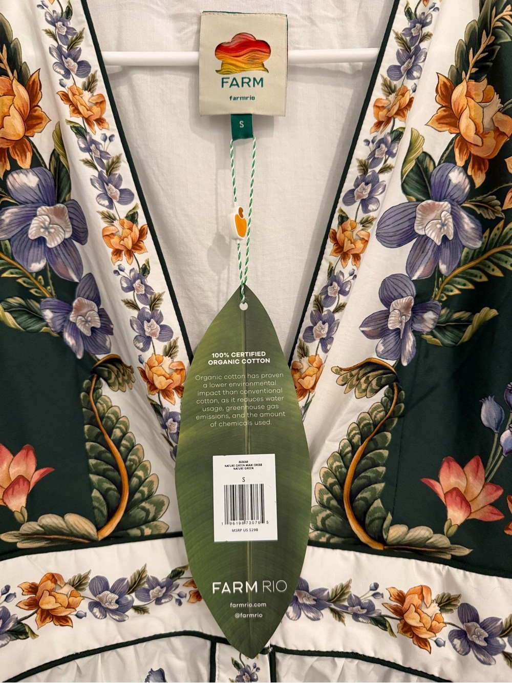 FARM Rio Green White Nature V-Neck Buttoned Floral Maxi Dress - Picture 7 of 10